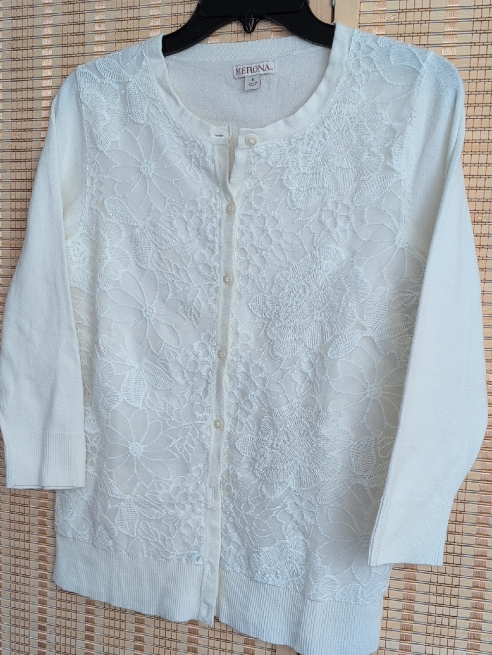 Merona White Floral Lace Button Cardigan